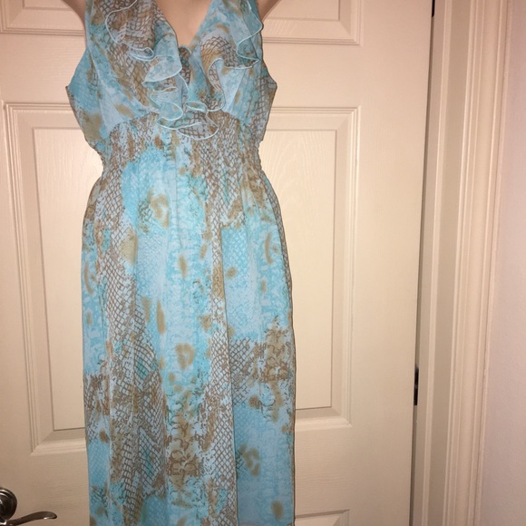 Beautiful Teal and Snake Print Sun Dress - Picture 3 of 4